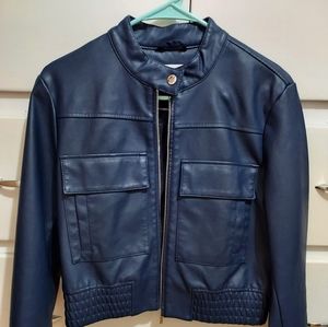 Navy Blue Leather Jacket